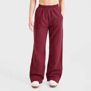 Pantalon de jogging en molleton de coton athlétique pour femme, coupe oversize, jambe large, style droit, vente en gros pour la saison d'automne, motif uni - Product Image 2