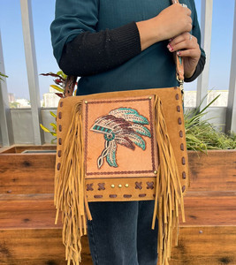 2025 Hot Sale High Quality Hand Tooled Suede Leather Concealed Carry Fringe <b>Crossbody</b> <b>Bag</b> for Women Large Capacity <b>Messenger</b> <b>Bag</b> - Product Image 2