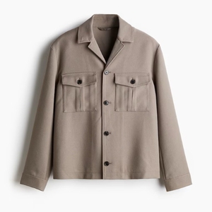 Chemise-veste décontractée unie pour homme, col rabattu, design vintage, mélange de tissus, personnalisable - Product Image 1