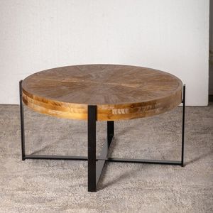 Modern Round Wood Coffee <b>Table</b> With Metal Frame Industrial Design Living Room Furniture - Product Image 1