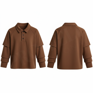 Polo à manches longues en coton mélangé respirant, design superposé, col élégant, pour automne-hiver, prix de gros abordable - Product Image 4