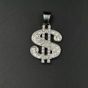 Colgante con Símbolo de Dólar, Chapado en Rodio, Plata 925, Moissanita, Engaste de Canal, Estilo Hiphop, Unisex, Uso Diario - Product Image 4