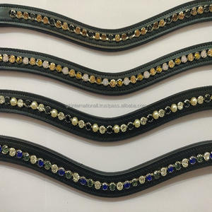 Banda de cuero para cejas con cristales de perlas, banda para cejas de caballo hecha en cuero, disponible a precio barato, banda para cejas de canal vacío - Product Image 2