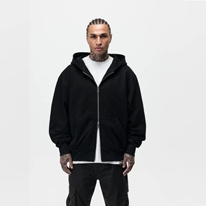 Sweat à capuche zippé pour homme en molleton bouclette 400 g/m² avec doublure, épaules tombantes, double fermeture éclair, polyester/coton, coupe ample, OEM - Product Image 2