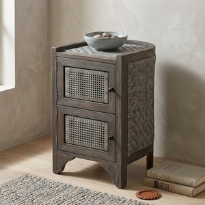 New Modern Minimalist Surabaya Wooden Storage Cabinet Natural Rattan Wicker 2 Doors Chest <b>Side</b> <b>Table</b> Storage Nightstand - Product Image 5