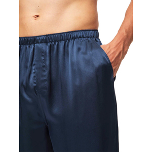 Ensemble de pyjama en soie 2 pièces pour homme, haut à manches longues de couleur unie avec boutons et poches, pantalon à taille élastique, vêtements de nuit classiques - Product Image 5
