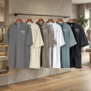 เสื้อยืดโอเวอร์ไซส์วินเทจผ้าคอตตอนถักเนื้อหนา 100% แขนสั้น คอกลม พิมพ์ลายดิจิตอลด้านหน้า พร้อมสกรีนโลโก้ตามสั่ง สำหรับผู้ชาย - Product Image 5