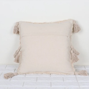 Housse de coussin carrée moderne texturée tuftée à la main, couleur blanc cassé, avec franges, pour canapé, décoration intérieure, 100% coton PINKCITY(IHC), fermeture éclair - Product Image 3