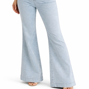 Vaqueros acampanados de mezclilla azul claro para mujer, corte ajustado, elásticos, estilo retro, informales, lisos, con etiqueta personalizada - Product Image 6