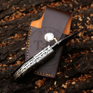 Couteau pliant Damas de qualité industrielle TARJ ENTERPRISES, manche en corne noire, fait main, couteau de poche utilitaire EDC pour l'extérieur - Product Image 3
