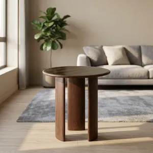 Modern <b>Round</b> Mango Wood Side <b>Table</b> Minimalist Design Handmade Living Room Furniture Dark Finish Three-Leg Base - Product Image 3