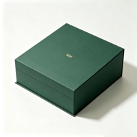 Boîte cadeau magnétique à rabat personnalisée avec logo MH, vert olive foncé, boîte d'emballage de luxe à couverture rigide avec doublure imprimée or