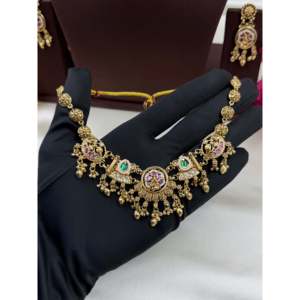 <b>Indian</b> Ethnic Unnati Heritage Gold Plated Steel Bridal Necklace & Earring <b>Set</b> - Product Image 3
