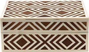 Handcrafted Bone Inlay Decorative Jewelry <b>Storage</b> Box with Geometric Diamond Pattern Mosaic Design Keepsake Organizer for Home - Product Image 3