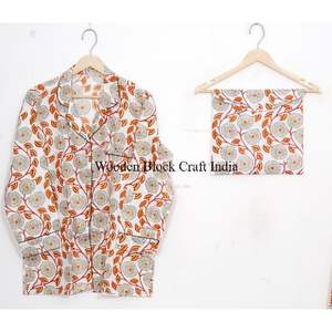 ชุดนอนผ้าฝ้ายพิมพ์ลายดอกไม้สไตล์ลำลองสำหรับฤดูร้อน ระบายอากาศได้ดี เหมาะสำหรับผู้ใหญ่ ชุดนอน ชุดนอนเพื่อนเจ้าสาว - Product Image 2