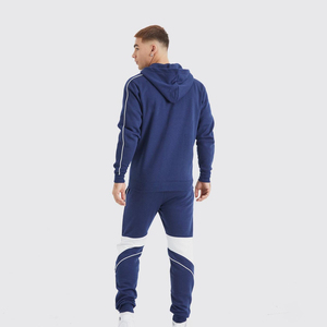 Men's Blue <b>White</b> Solid Quick Dry Breathable Eco-Friendly Hooded Tracksuit Full Length Cotton Casual <b>Joggers</b> Side Pockets Elastic - Product Image 3