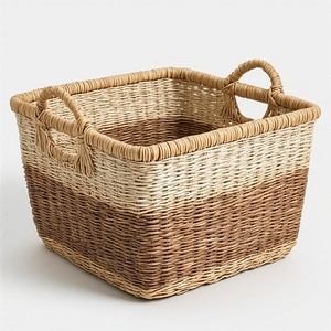Decorative Hand Braided Seagrass Storage <b>Basket</b> Handles Durable Vintage Design for Living Room <b>Bathroom</b> Kitchen Organization - Product Image 2