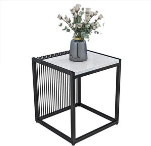 Mesa Auxiliar Cuadrada de Hierro Metálico Negro, Diseño Lineal Creativo para Sala de Estar, Muebles para el Hogar - Product Image 1