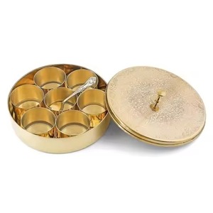 Modern Kitchen Masala <b>Box</b> Metal with Decorative Lid Storage Container for <b>Spices</b> Herbs and Seasoning Organizer - Product Image 1