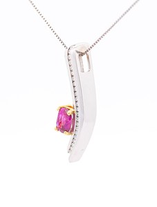 Minimalist 925 Silver Pendant <b>Necklace</b> With <b>Ruby</b> And Diamond Accents Rhodium Plated Box Chain Unisex Everyday Wear - Product Image 1