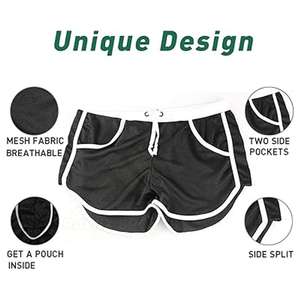 Shorts de bain décontractés noirs pour hommes avec cordon de serrage à taille mi-haute, séchage rapide, respirants, écologiques, tricotés 100 % polyester - Product Image 6