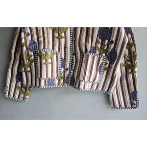 Veste de nuit matelassée pour femme, pyjama rayé floral, vêtement de nuit réversible en coton pour l'automne et l'hiver, cadeau pour elle - Product Image 3