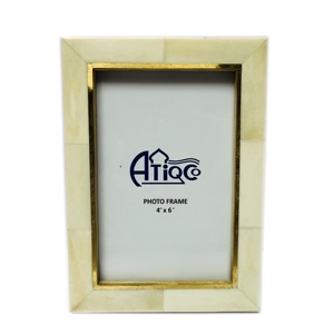 Atiqco Natural White Faux Horn Border <b>Frame</b> Metal & Wood Photo <b>Frames</b> Luxury Bone Inlay <b>Picture</b> Display <b>Frame</b> Homes Aesthetic - Product Image 1