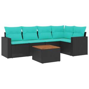 ชุดโซฟาหวายสังเคราะห์สีดำสำหรับลานบ้าน 6 ที่นั่ง เฟอร์นิเจอร์กลางแจ้งพร้อมเบาะรองนั่ง ดีไซน์ร่วมสมัยทันสมัย - Product Image 4