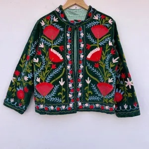 New Arrival Handmade Suzani Embroidered <b>Velvet</b> <b>Jacket</b> <b>Women</b> Short Boho Floral Coat Autumn Outerwear Wholesale Factory Price - Product Image 4