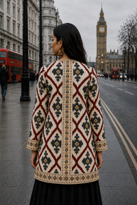 Women's Winter <b>Jacket</b> with Hand Embroidered Suzani Design <b>White</b> Fabric Bridesmaid Gift or Women's Clothing OEM ODM Bulk Sale - Product Image 3