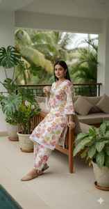 Conjunto de Kurta Larga y Pantalón de Lona Color Granate para Mujer, Traje Étnico Festivo Elegante de 3 Piezas, Ropa India y Pakistaní - Product Image 3