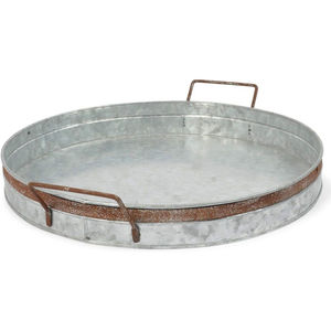 Galvanized Metal Serving Tray Set Of 3 Oval <b>Nesting</b> Trays With Decorative Gold Brass Handles Coffee <b>Table</b> Display Lowest Price - Product Image 6