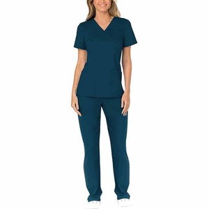 Prix de gros – Ensembles de blouses médicales unisexes écologiques de haute qualité, couleur unie, col en V, tenue d'infirmière, uniforme d'hôpital en toile, personnalisable OEM - Product Image 4
