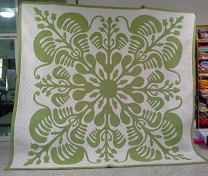 Custom Monstera Hawaiian Quilt Botanical Hand Quilted Cotton Bedspread With Tropical Leaf Applique For <b>Queen</b> King Bedding - Product Image 3