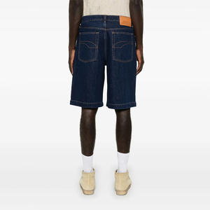 Shorts Bermuda en coton bleu foncé pour homme, taille haute, fermeture boutonnée, style décontracté avec poches, tissu respirant - Product Image 3