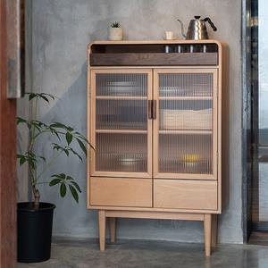 Nordic Style Solid Wood Storage Cabinet <b>with</b> <b>Glass</b> Doors Living Room Display Cupboard Modern Wooden <b>Sideboard</b> Organizer - Product Image 2