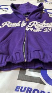 Custom Made Cotton Fleece Fashion Crop <b>Top</b> Hoodie Street Style Rhinestone Women Distressed Embroidery Hoodie - Product Image 5