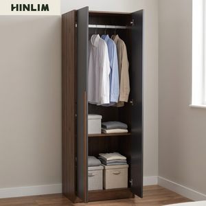 Armario Moderno Minimalista de 2 Puertas con Puertas de Lámina, Mueble de Dormitorio Delgado Independiente con Tiradores de Madera, Diseño que Ahorra Espacio, Knock 1 - Product Image 3