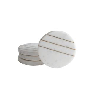 Ensemble de 4 sous-verres en pierre de marbre blanc opale pour la protection de la table et la décoration intérieure luxueuse - Product Image 1
