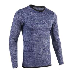 Camiseta de Punto de Manga Larga con Cuello Redondo para Hombre, Color Azul Sólido, Secado Rápido, Corte Ajustado, Estilo Deportivo - Product Image 1