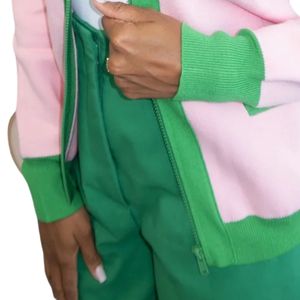 Chaqueta Bomber Tejida AKA Pink Pretty Girl para Mujer, Cárdigan con Letras Griegas, Prenda Casual de Punto Premium y Elegante - Product Image 6