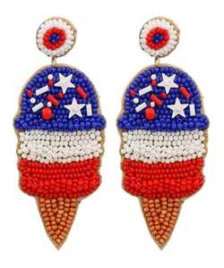 Boucles d'oreilles clous en forme d'étoile, perles rouges, blanches et bleues, strass en cristal, bijoux de fête pour femmes, accessoire de mode mignon, perles en verre - Product Image 2
