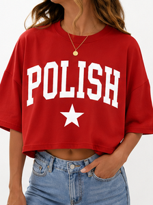 Camiseta Corta Oversize para Mujer con Estampado Gráfico Varsity y Letras, Estilo Casual Urbano, Logotipo Personalizado, Venta al por Mayor - Product Image 5