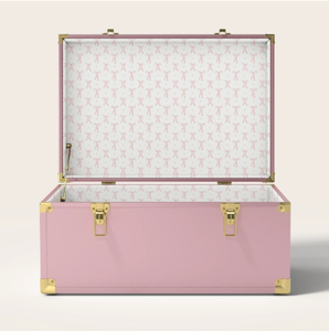 Pink Metal <b>Storage</b> Trunk Box Rectangular With Handles Stacking Design Classic Style For Sundries Home Decor - Product Image 1
