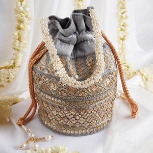 Bolso de mano Potli de algodón hecho a mano con cuentas, bordado de seda, bolso de hombro nupcial con correa de cadena, cartera de moda de lujo para fiesta de bodas - Product Image 4