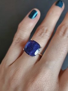 Cushion Cut Blue Sapphire Ring 18K <b>Solid</b> Gold Prong Setting Classic Gemstone Ring For Women Engagement - Product Image 3