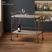 Chariot de bar moderne en marbre avec cadre en métal doré, chariot à vin roulant à deux niveaux, mobilier de bar pour la maison