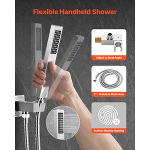 Wall Mounted 12 Inch Square Rainfall Bathroom <b>Shower</b> System Handheld Spray with Rain <b>Shower</b> Head <b>Bath</b> & <b>Shower</b> Faucet <b>Set</b> - Product Image 3