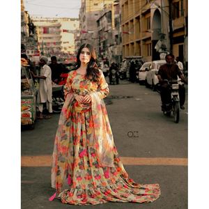 TRENDING MUSLIN COTTON DIGITAL PRINTED <b>GOWN</b> WITH DUPATTA MULTI - Product Image 1