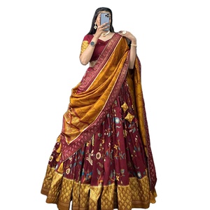 Belle Navratri Collection Tussar soie avec minakari avec feuille imprimée lehenga choli traditionnel - Product Image 1